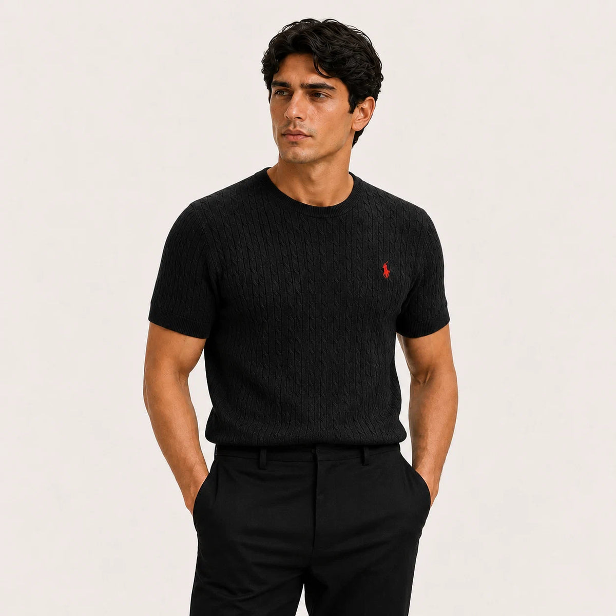 Cable-Knit Short-Sleeve Sweater